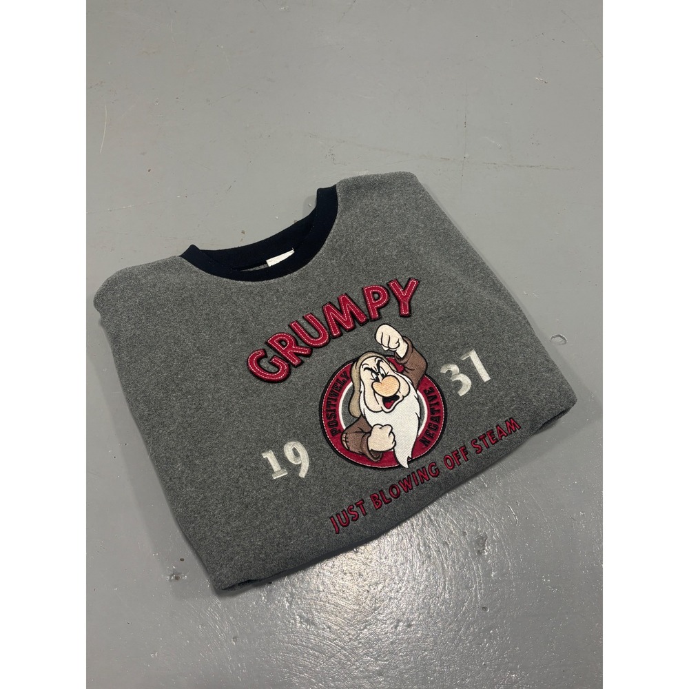 Vintage Disney Store Grumpy Fleece Sweatshirt Mens XL Grey Embroidered Pullover